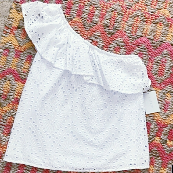 1.STATE blouse Eyelet One Shoulder ultra white - Picture 1 of 6